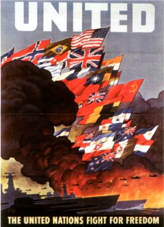 Affiche de 1943 - Les Nations unies combattent pour la liberté.